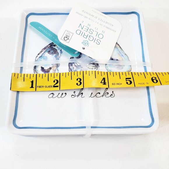 SIGRID OLSEN Set of 8 Appetizer Plates 6" Square Melamine Oyster Aw Shucks - Picture 8 of 10